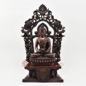 Hand Made Copper Alloy in Oxidation Finish 16.75" Amitabha Buddha on Throne Sculpture