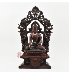 Hand Made Copper Alloy in Oxidation Finish 17" Medicine Buddha on Throne Sculpture