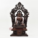 Hand Made Copper Alloy in Oxidation Finish 17" Medicine Buddha on Throne Sculpture