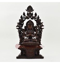 Hand Made Copper Alloy in Oxidation Finish 17" Chenrezig on Throne Sculpture Statue