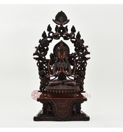 Hand Made Copper Alloy in Oxidation Finish 17" Chenrezig on Throne Sculpture Statue