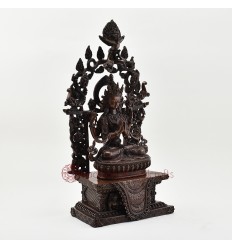 Hand Made Copper Alloy in Oxidation Finish 17" Chenrezig on Throne Sculpture Statue