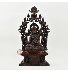 Hand Made Copper Alloy in Oxidation Finish 17.25" Guru Padmasambhava on Throne Sculpture