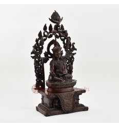 Hand Made Copper Alloy in Oxidation Finish 17.25" Guru Padmasambhava on Throne Sculpture