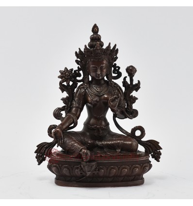 Hand Made Copper Alloy in Oxidation Finish 6.5" Green Tara / Dholma Statue