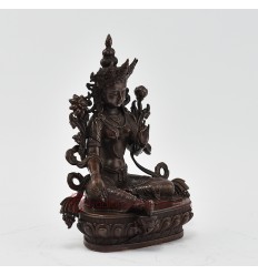 Hand Made Copper Alloy in Oxidation Finish 6.5" Green Tara / Dholma Statue