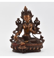 Hand Made Copper Alloy in Oxidation Finish 9.75" Green Tara / Dholma Statue