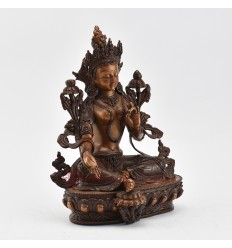 Hand Made Copper Alloy in Oxidation Finish 9.75" Green Tara / Dholma Statue