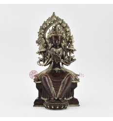 Hand Made Copper Alloy Silver Plated in Oxidation Finish 11.5" Maiterya Buddha Statue