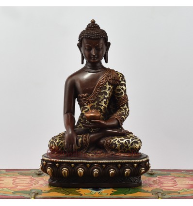 Hand Made Copper Alloy with Silver in Oxidation Finish 7.25" Shakyamuni Buddha Statue