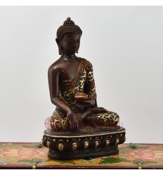 Hand Made Copper Alloy with Silver in Oxidation Finish 7.25" Shakyamuni Buddha Statue