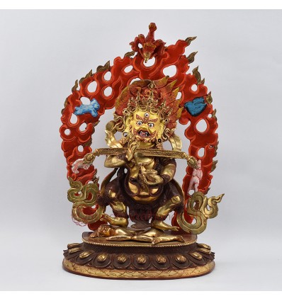 Hand Made Gold Gilded and Hand Painted Face 13.75" Panjaranatha Mahakala Statue