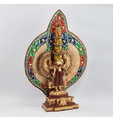 Hand Made Gold Gilded and Hand Painted Face 15.25" Thousand Armed Avalokiteshvara Statue