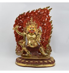 Hand Made Copper Alloy 24 Karat Gold Gilded and Hand Painted Face 13.5" Vajrapani Statue