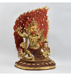 Hand Made Copper Alloy 24 Karat Gold Gilded and Hand Painted Face 13.5" Vajrapani Statue