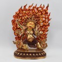 Hand Made Copper Alloy 24 Karat Gold Gilded and Hand Painted Face 10.25" Vajrapani Statue