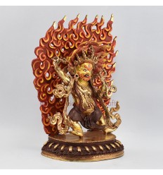 Hand Made Copper Alloy 24 Karat Gold Gilded and Hand Painted Face 10.25" Vajrapani Statue