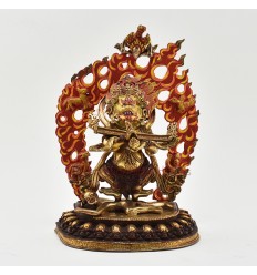 Hand Made Copper Alloy with Gold Gilded with Face Painted 9.5" Panjarnata Mahakala Statue