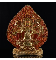 Hand Made Copper Alloy 24 Karat Gold Gilded and Hand Painted Face 19" White Mahakala Statue