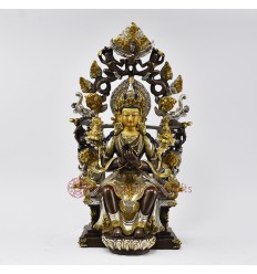 Hand Made old Gilded Silver Plated Copper Alloy in Oxidation Finish 13.5" Maitreya  Statue