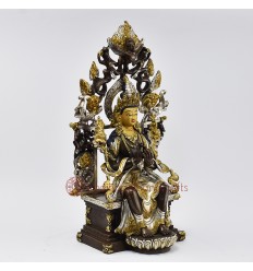 Hand Made old Gilded Silver Plated Copper Alloy in Oxidation Finish 13.5" Maitreya  Statue