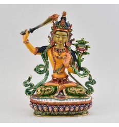 Hand Painted Copper Alloy with 24 Karat Gold Gilded 8.5" Manjushri Jambiyang Statue