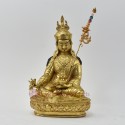 Hand Made Copper Alloy with Gold Gilded and Hand Painted Face 9.25" Guru Rinpoche Statue