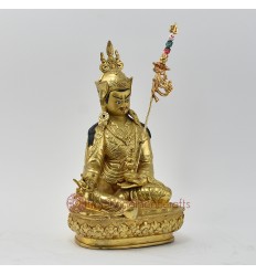 Hand Made Copper Alloy with Gold Gilded and Hand Painted Face 9.25" Guru Rinpoche Statue