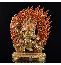 Hand Made  Copper Alloy Gold Gilded and Hand Painted Face 18.75" Vajrapani Statue