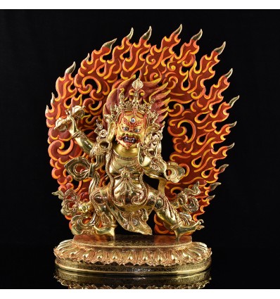 Hand Made  Copper Alloy Gold Gilded and Hand Painted Face 18.75" Vajrapani Statue