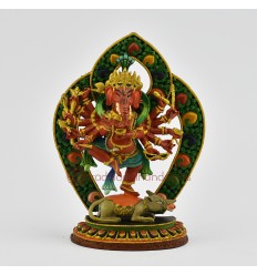  Hand-Painted Lost Wax Method Copper Alloy 7" 12 Armed Dancing Ganesha Statue