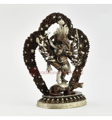 Silver Plated Copper Alloy in Oxidation Finish 7" 12-Armed Ganesha Statue