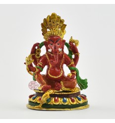 Machine Made, Hand Painted Copper Alloy with Gold Plated 2.5" Four Armed Ganesha Statue