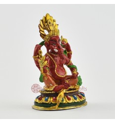 Machine Made, Hand Painted Copper Alloy with Gold Plated 2.5" Four Armed Ganesha Statue