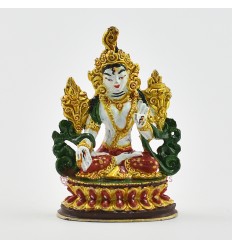 Machine Made, Hand Painted Copper Alloy with Gold Plated 2.25" White Tara Statue