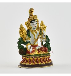 Machine Made, Hand Painted Copper Alloy with Gold Plated 2.25" White Tara Statue