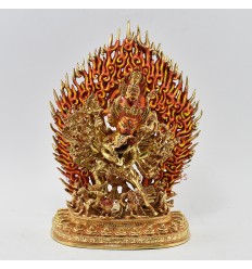 Hand Made Copper Alloy with Gold Gilded and Face Painted 11.75" Meghsambara Statue