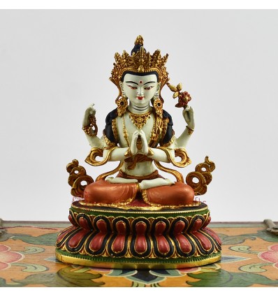 Machine Made with Hand Finishing Touch, Gold Plated Copper Alloy 4" Chenrezig Statue