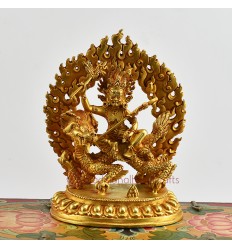 Machine Made Gold-Plated Copper Alloy 6.5" Gold-Plated White (Dragon) Dzambhala Statue