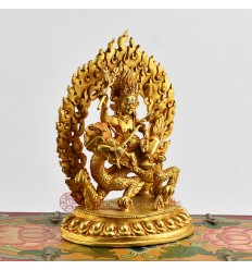 Machine Made Gold-Plated Copper Alloy 6.5" Gold-Plated White (Dragon) Dzambhala Statue