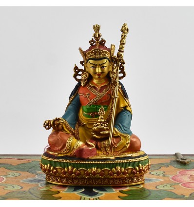 Machine Made with Hand Finishing Touch, Gold Plated Copper Alloy 4" Guru Padmasambhava Statue