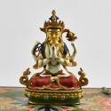 Machine Made with Hand Finishing Touch, Gold Plated Copper Alloy 4" Colorful Chenrezig Buddha Statue