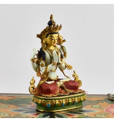 Machine Made with Hand Finishing Touch, Gold Plated Copper Alloy 4" Colorful Chenrezig Buddha Statue