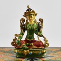 Machine Made with Hand Finishing Touch, Gold Plated Copper Alloy 3.75" Colorful Green Tara Statue