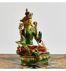 Machine Made with Hand Finishing Touch, Gold Plated Copper Alloy 3.75" Colorful Green Tara Statue