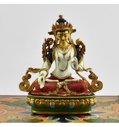 Machine Made with Hand Finishing Touch, Gold Plated Copper Alloy 3.75" Colorful White Tara Statue