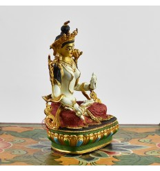 Machine Made with Hand Finishing Touch, Gold Plated Copper Alloy 3.75" Colorful White Tara Statue