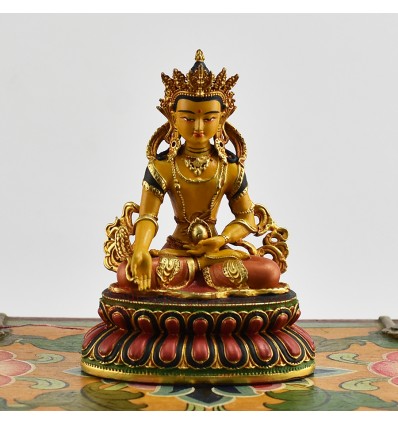 Machine Made with Hand Finishing Touch, Gold Plated Copper Alloy 4" Painted Kshitigarbha Statue