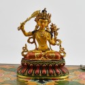 Machine Made with Hand Finishing Touch, Gold Plated Copper Alloy 3.75" Painted Manjushri Statue