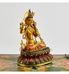 Machine Made with Hand Finishing Touch, Gold Plated Copper Alloy 3.75" Painted Manjushri Statue